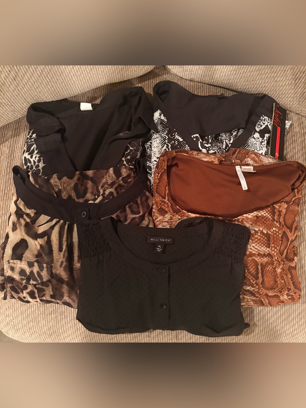 Multiple Long Sleeve Brown,Black & Animal Print Women's Top - Bundle of 5
